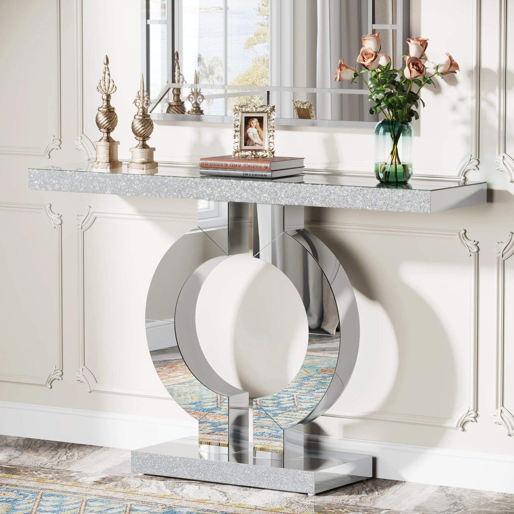 Modern Mirrored Console Table for Entryway and Living Room