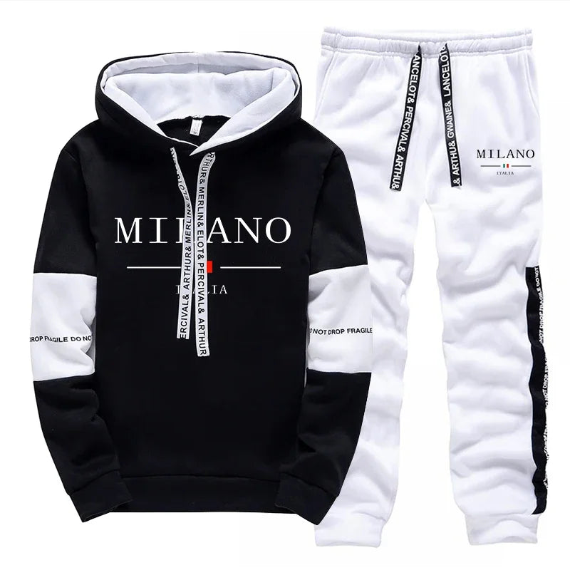 Men's Casual Printed Hoodie and Jogger Pants Tracksuit Set