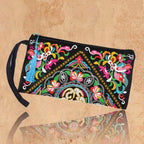Vintage Embroidered Ethnic Style Long Wallet Wristlet Clutch Bag