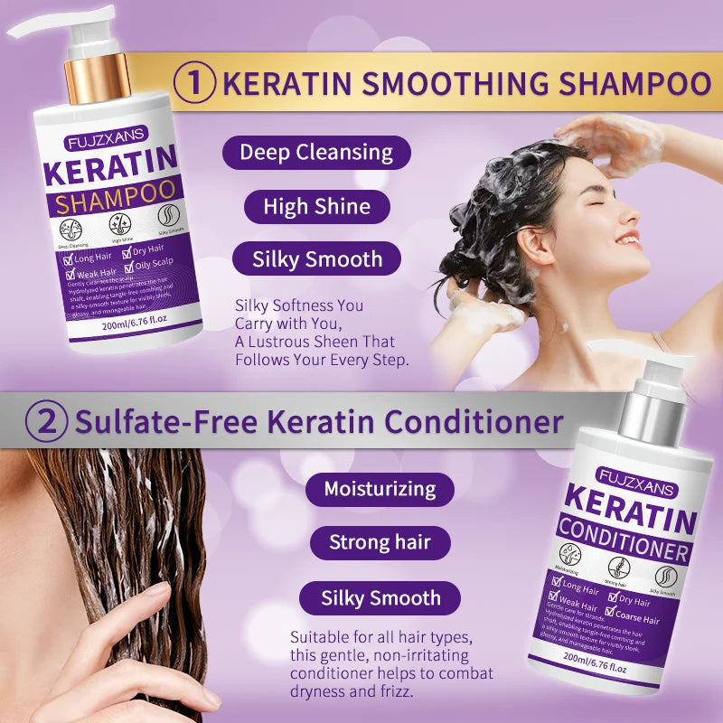 Keratin Shampoo and Conditioner Set Smooth Frizzy Hair 6.8 fl oz Each TSR57T-B1B2