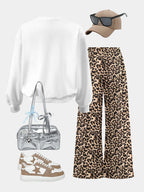 Girls' Bowtie Leopard Print Fleece Hoodie Pants Two-Piece Set