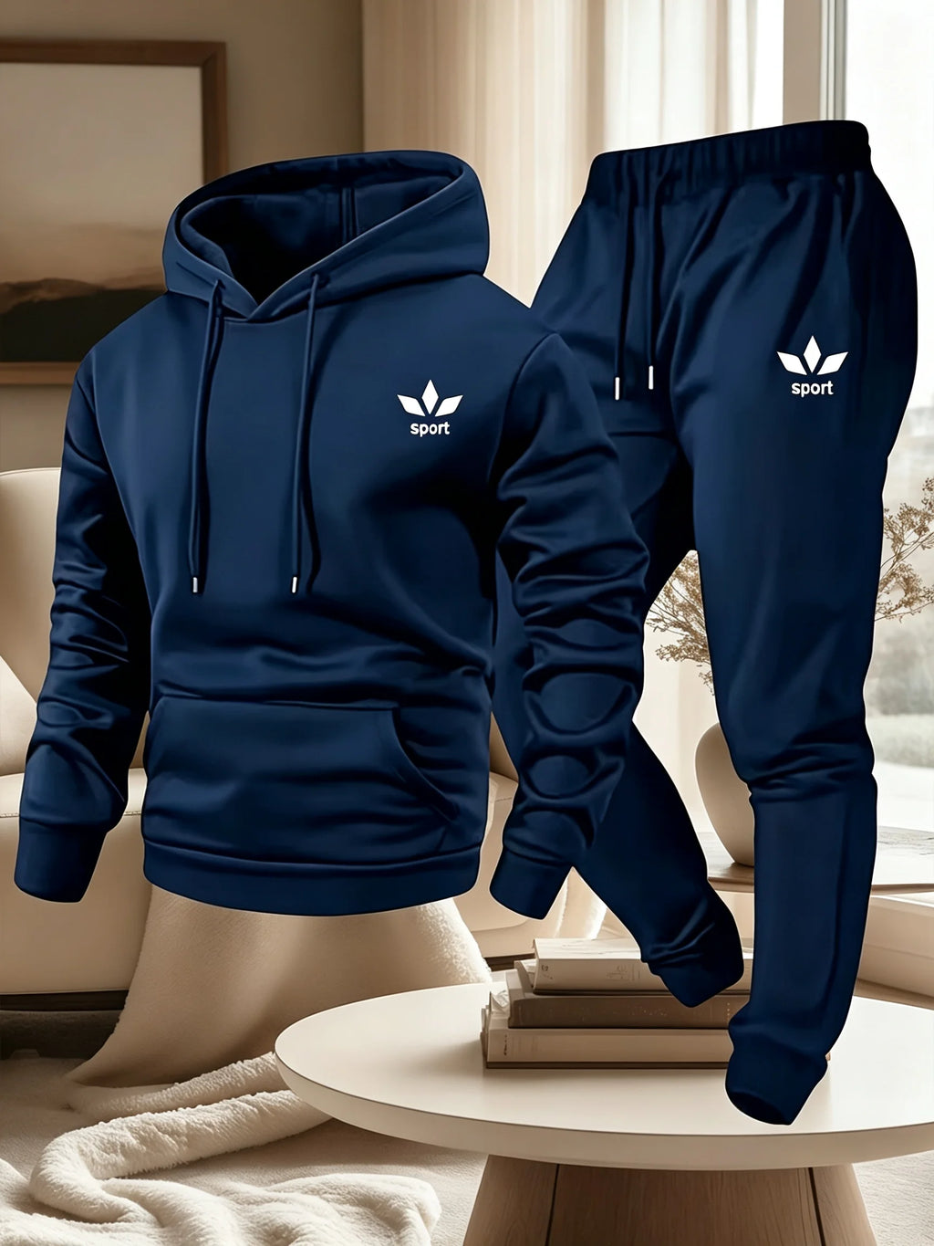Men's Warm Fleece Lined Printed Hoodie and Jogger Pants Tracksuit Set