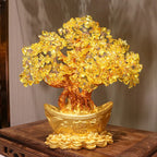 Chinese Gold Ingot Crystal Fortune Money Tree Figurine and Tabletop Ornament