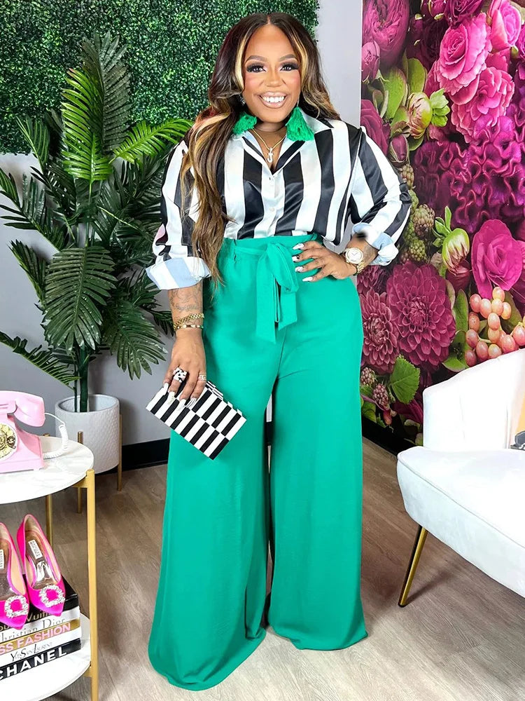 Women's Printed Long Sleeve Top Wide Leg Pants Set