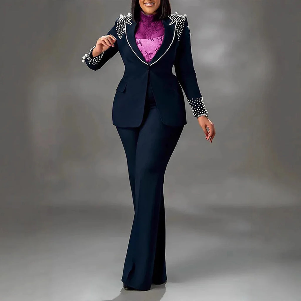 Women's Beaded Blazer Straight Pants Suit