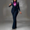 Women's Beaded Blazer Straight Pants Suit