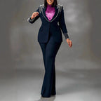 Women's Beaded Blazer Straight Pants Suit