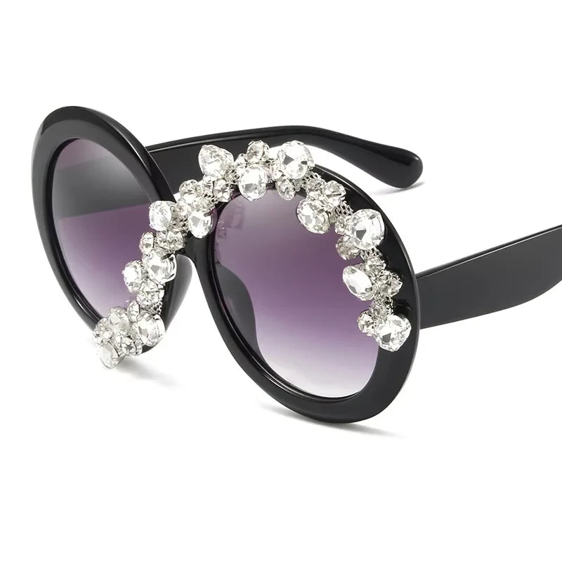 Women's Trendy Round Diamond Rhinestone Oversized Sunglasses