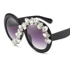Women's Trendy Round Diamond Rhinestone Oversized Sunglasses