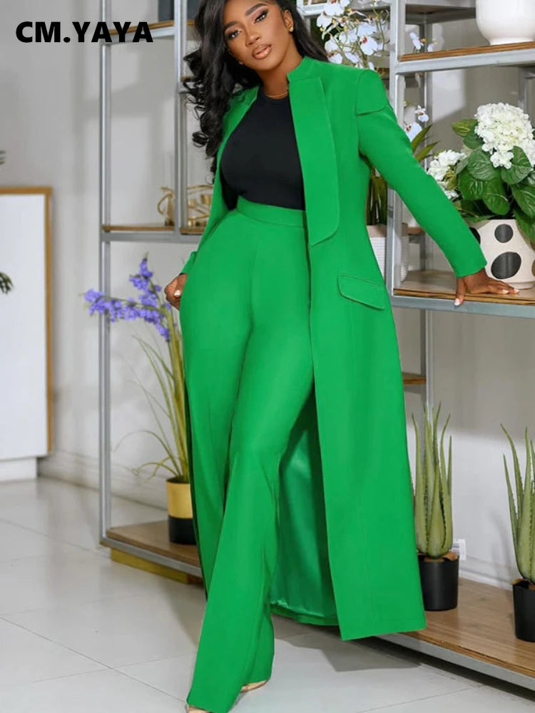 Women's Longline Blazer Wide Leg Pants Set