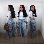Women's Faux Two Piece Ripped Hem Skinny Denim Jeans
