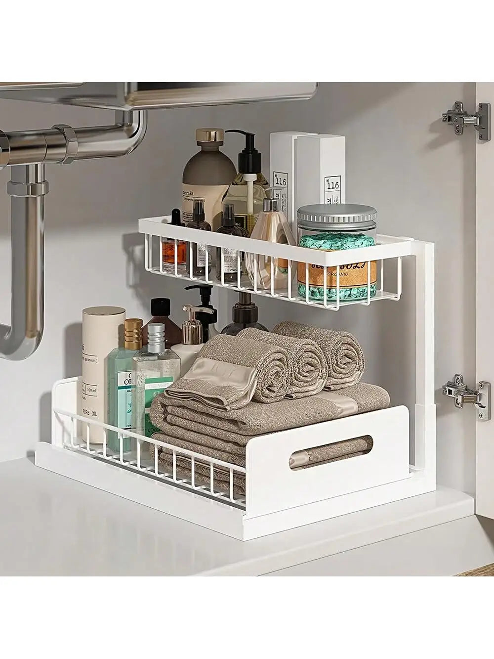 2-Tier Metal Slide Out Cabinet Organizer and Storage Basket