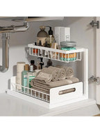 2-Tier Metal Slide Out Cabinet Organizer and Storage Basket