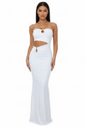Sexy Hollow Out Backless Maxi Dress Women's Strapless Bodycon Clubwear
