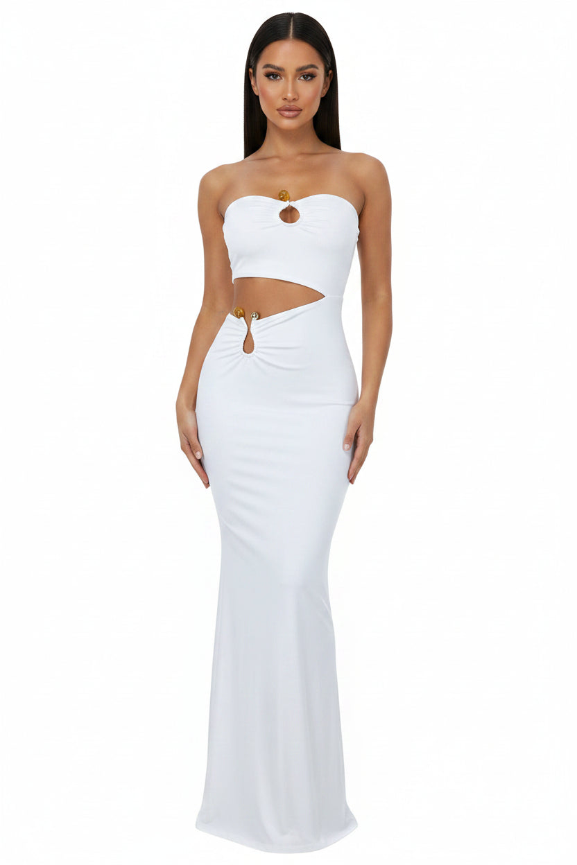 Sexy Hollow Out Backless Maxi Dress Women's Strapless Bodycon Clubwear