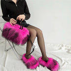 Women's Faux Fur Slides With Matching Shoulder Bag Set