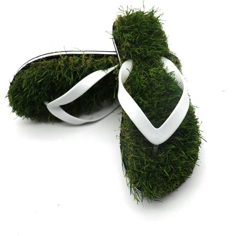 Men's Personalized Grass Anti-Slip Slippers Black and White Rubber Sole