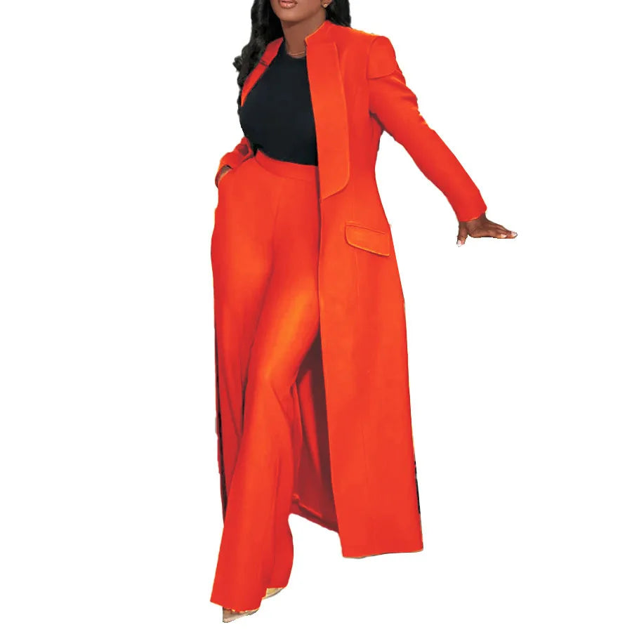 Women's Longline Blazer Wide Leg Pants Set
