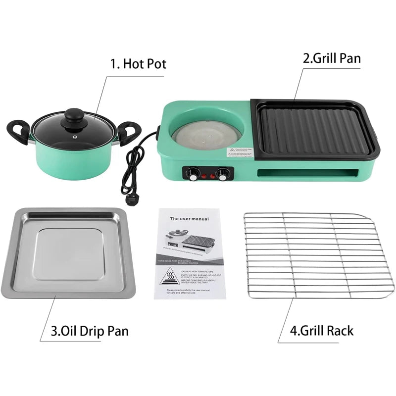 Smokeless 3 in 1 Electric Grill and Korean BBQ Hot Pot
