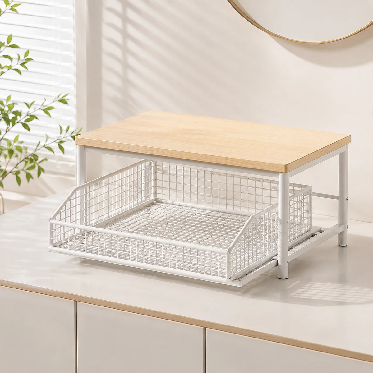 Metal Microwave Stand with Drawer and Multipurpose Countertop Storage Rack