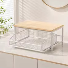 Metal Microwave Stand with Drawer and Multipurpose Countertop Storage Rack