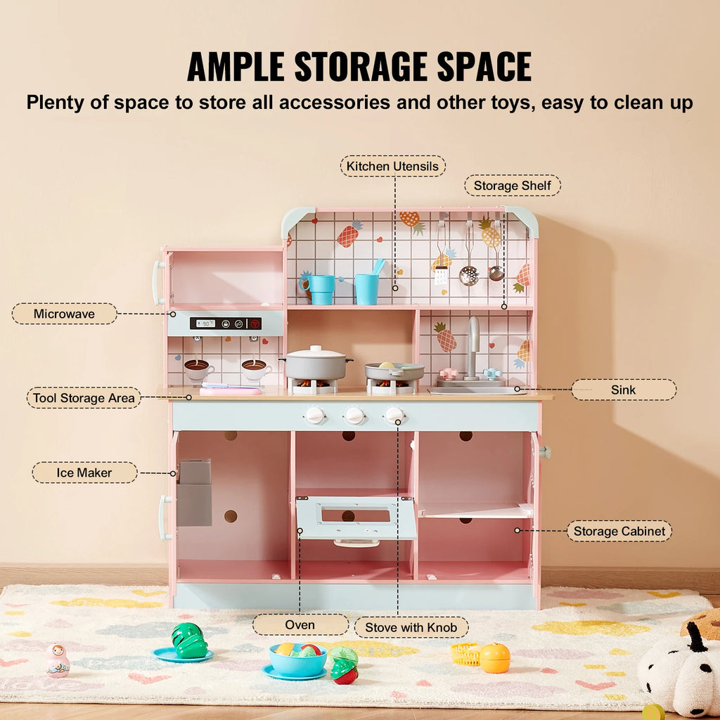 Kids' Pretend Play Wooden Kitchen Set with Lights and Sounds