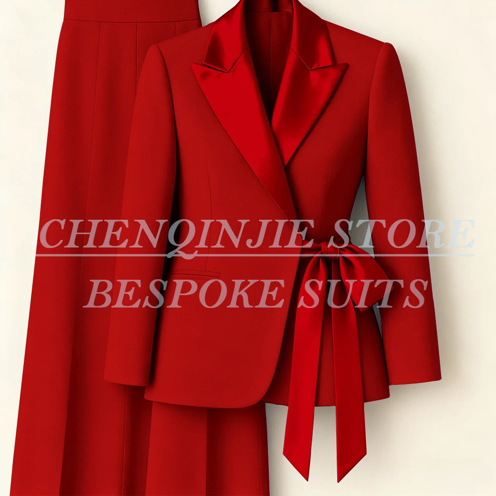 Women's Tailored Blazer Wide Leg Pants Suit