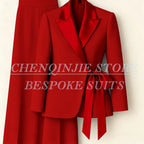 Women's Tailored Blazer Wide Leg Pants Suit