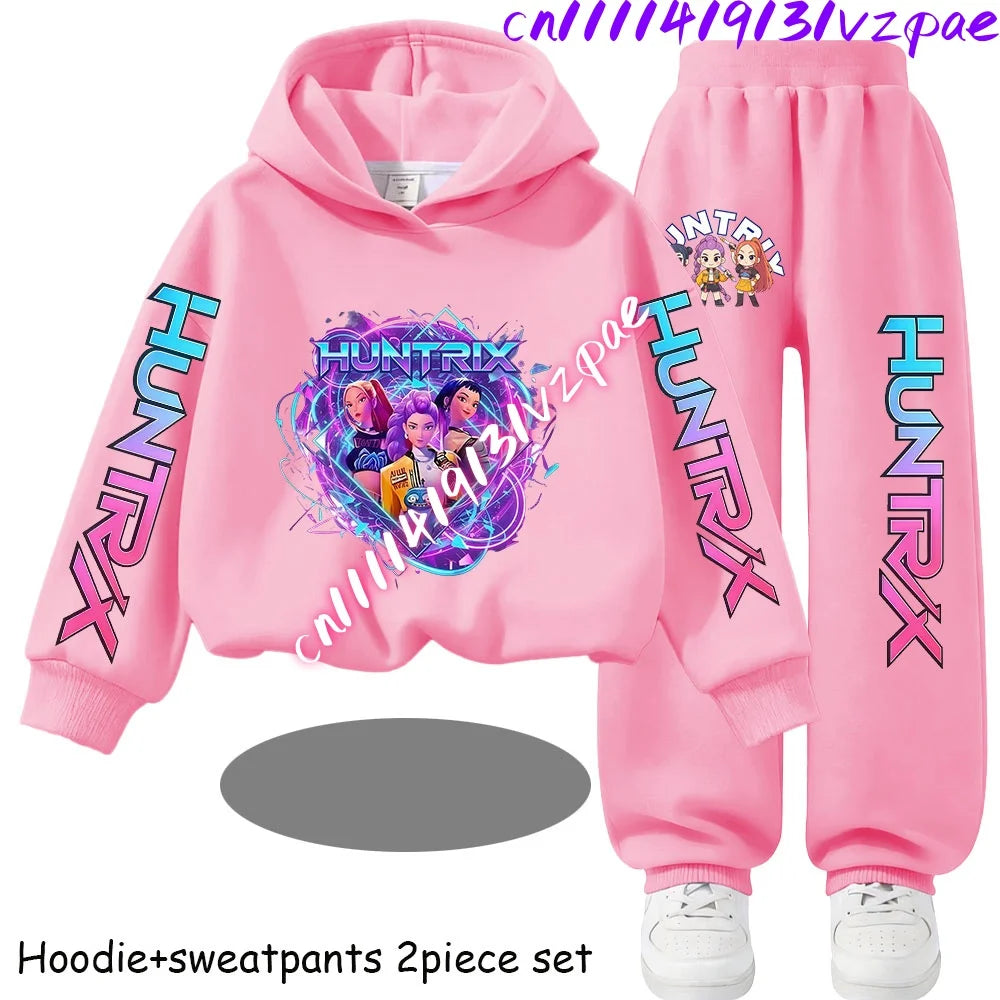 Girls' Print Hoodie Pants Two-Piece Set