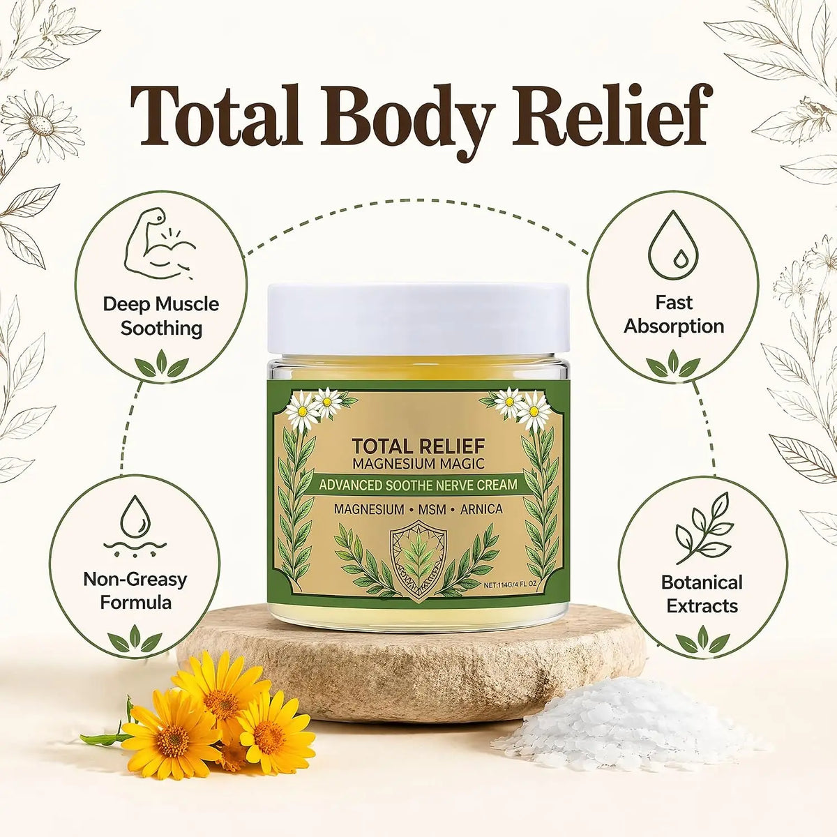 Magnesium MSM Arnica Soothe Nerve Body Cream 4 oz