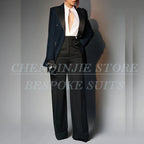 Women's Double Breasted Peak Lapel Slim Fit Pants Suit