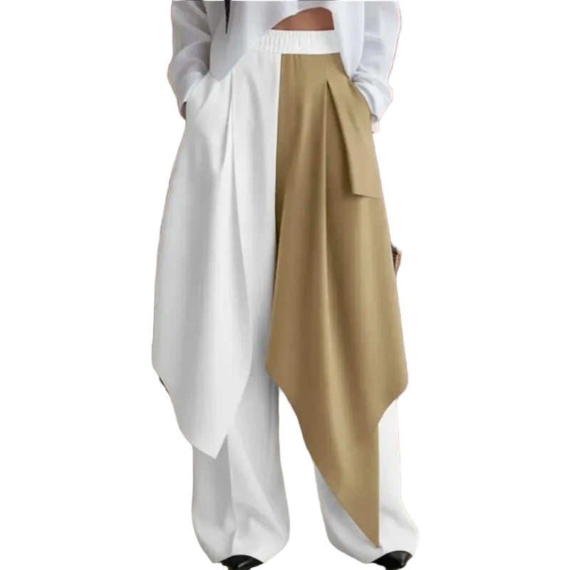 Men's Patchwork Jogger Pants Elastic Waist Wide Leg Trousers