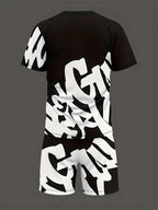Men's Casual Summer T-Shirt and Shorts Suit Set with 3D Letter Print