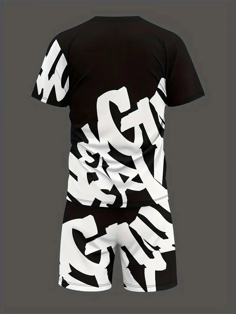 Men's Casual Summer T-Shirt and Shorts Suit Set with 3D Letter Print