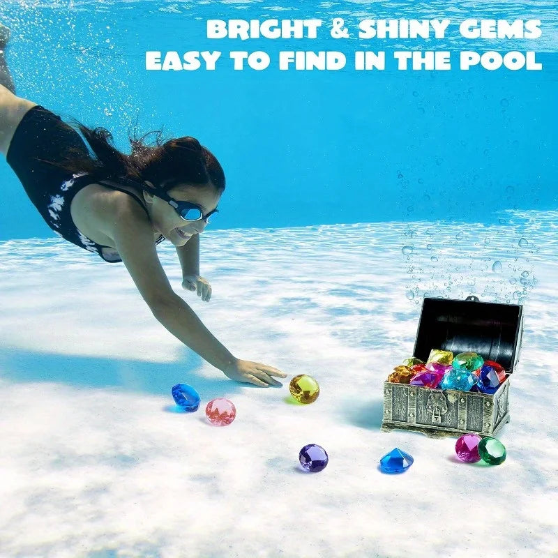 16 Big Colorful Diamond Pool Toys with Pirate Treasure Chest for Kids