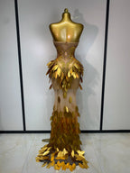 Women's Fashion Strapless Rhinestone Sequin Mesh Maxi Dress