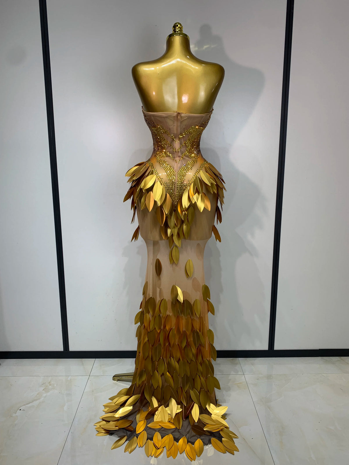 Women's Fashion Strapless Rhinestone Sequin Mesh Maxi Dress