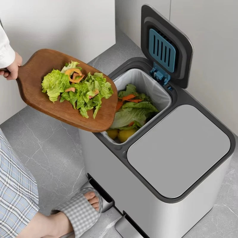 Double Compartment Pedal Trash Can with Lid and Sorting Bins