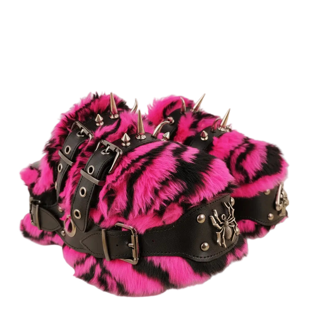 Women's Rivet Platform Furry Slippers Round Toe Thick Bottom Sandals