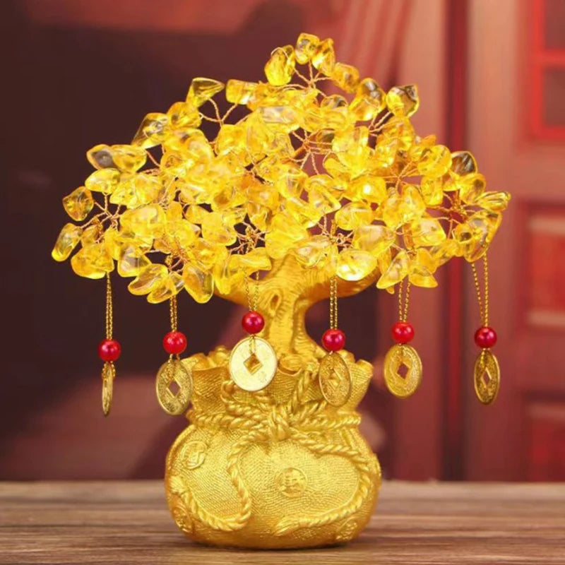 Feng Shui Yellow Crystal Money Tree Bonsai and Tabletop Ornament