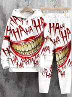 Men's Casual 3D Smiling Face Print Hoodie and Pants Set