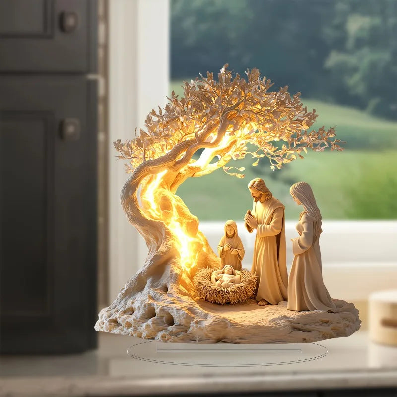 Yellow Acrylic Nativity Scene Desktop Plaque and Tabletop Signboard