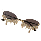Rhinestone Rimless Sunglasses Women's Tear Drop Party Eyewear