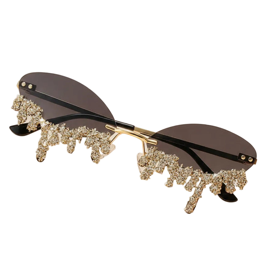 Rhinestone Rimless Sunglasses Women's Tear Drop Party Eyewear