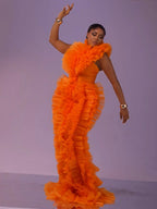 Ruffle Tulle Evening Dress Pleated Tiered Formal Prom Gown