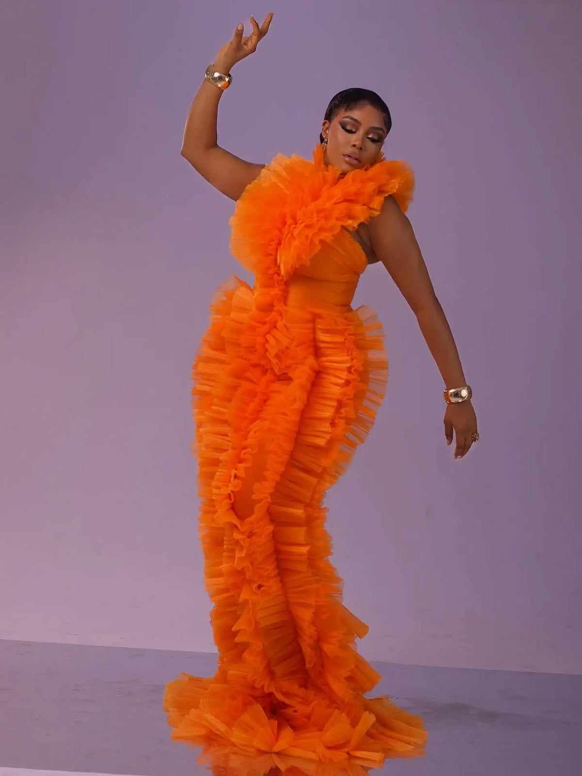 Ruffle Tulle Evening Dress Pleated Tiered Formal Prom Gown
