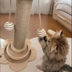 Wooden Rotating Cat Scratch Board with Non-Shedding Fiber Chew Toy and Stand