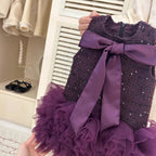 Girls' Bow Mesh Trim Princess Vest Dress
