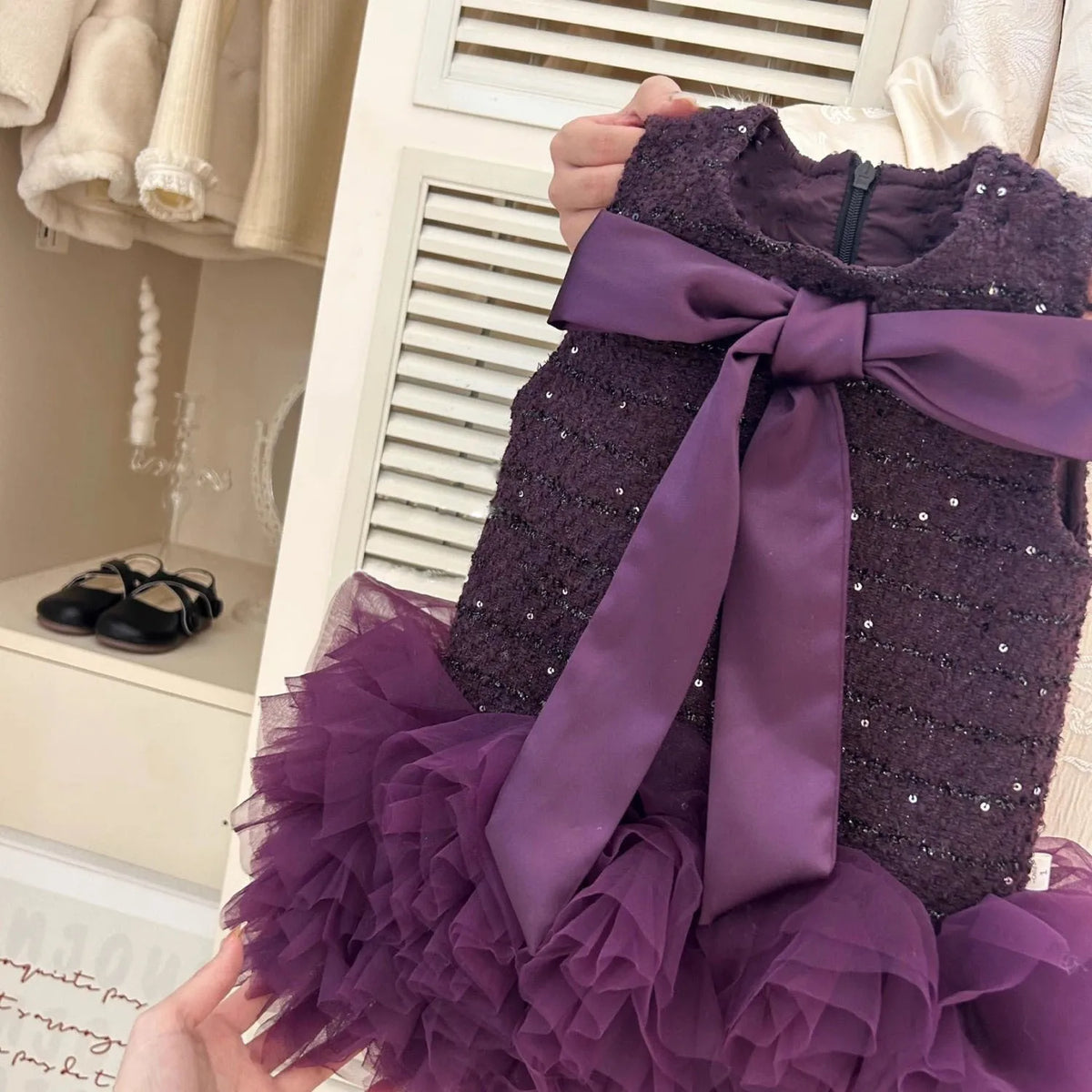 Girls' Bow Mesh Trim Princess Vest Dress