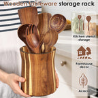 Rotating Wooden Utensil Holder and Kitchen Countertop Organizer